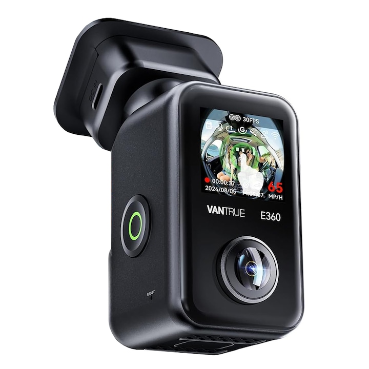 Автомобилна камера Vantrue E360 ACE Панорамна 360° 5.2K 30 FPS, WiFi, Dual HDR, Night Vision 2.0, сензорен екран 1.54”, GPS, гласово управление и мониторинг на паркиране
