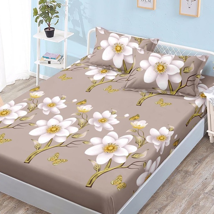 Set cearsaf de pat si 2 fete de perna pentru 2 persoane, Dormy, Connor, 180x200 cm, Finet