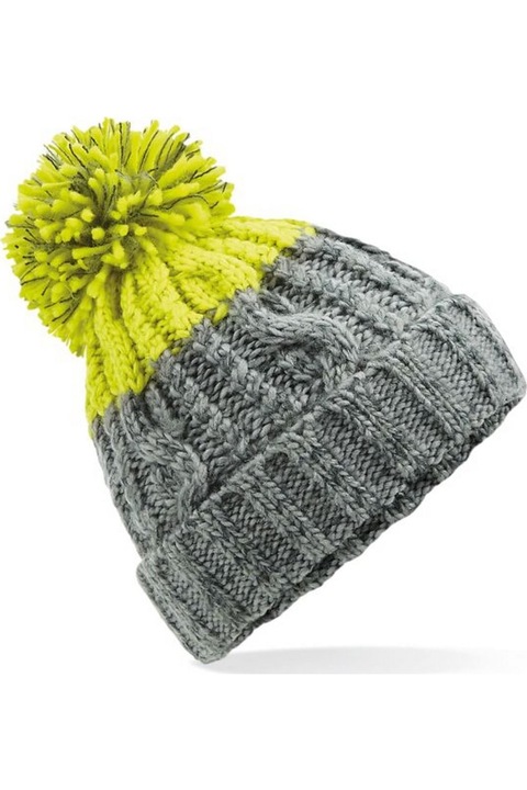 Beechfield Apres шапка за възрастни, светло сиво/лимон Един размер