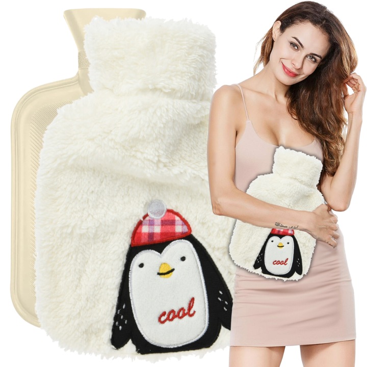 Incalzitor De Apa, Openhome, Material Din Cauciuc, Design Cu Motiv De Pinguin, Capac Detasabil, 25x18 cm