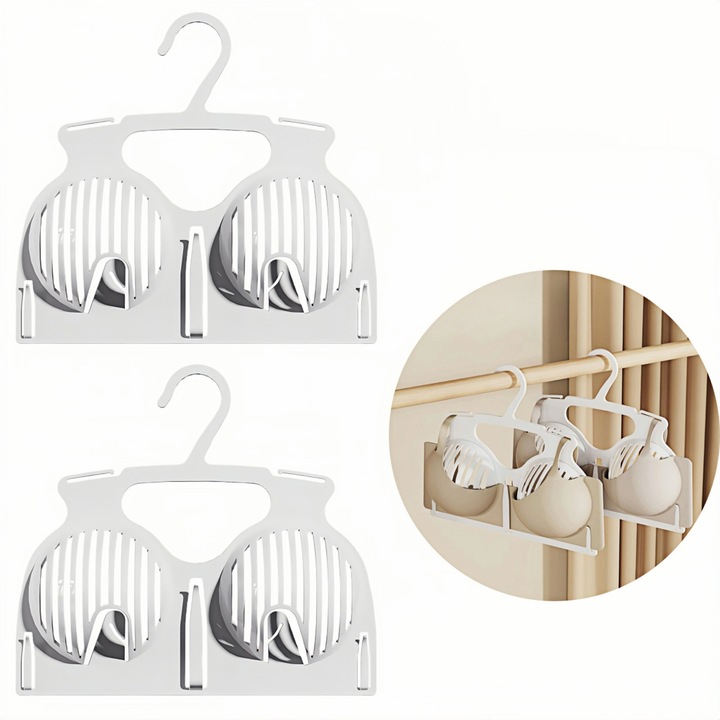 Set Umerase Sutiene 2 Bucati, Suport Plastic Antiderapant cu Design Aerisit, Organizator pentru Lenjerie si Costume de Baie, Alb