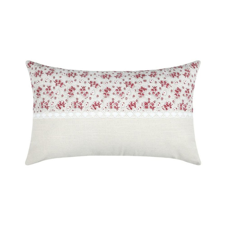 Възглавница Stof, Ginny, Естествен плат, Романтичен дизайн, Декорирана с дантела, 30x50, Бежов