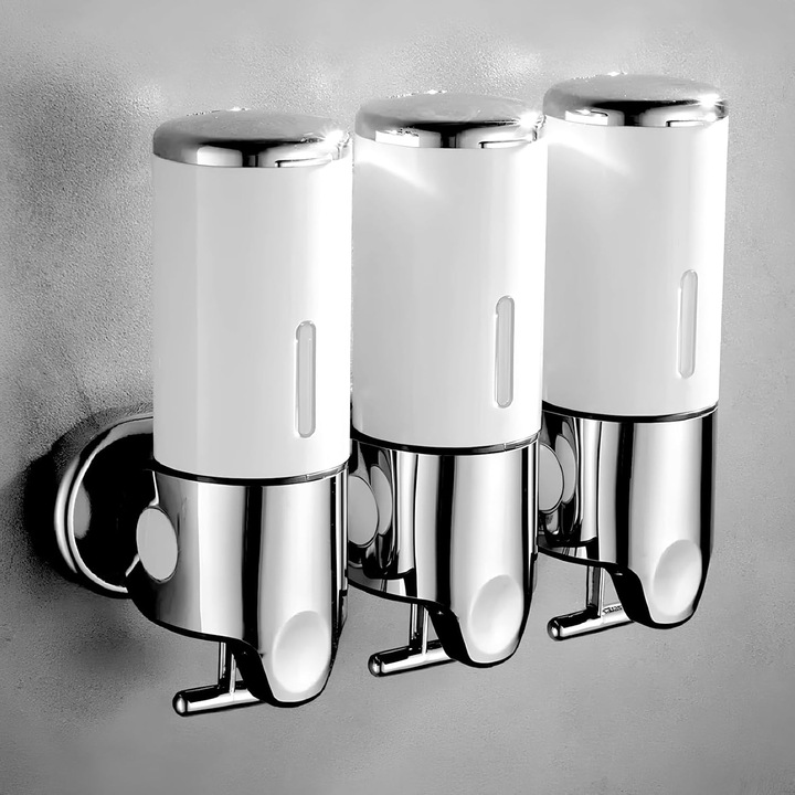 Bedee habszappan adagoló, falra szerelhető fúrás nélkül, 500 ml-es újratölthető palack, ezüst, 30x10x24cm