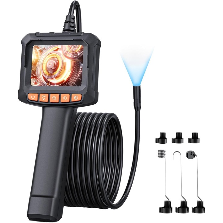 Ендоскопска камера с подсветка, 1080P HD, 2.4" IPS, IP67, 5m полустатичен кабел, 2000mAh батерия, пълен комплект