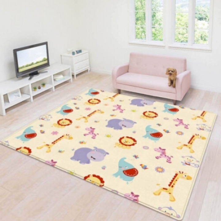 Covor bebe pliabil, gros, termoizolant, cu 2 fete, Jungla si Masini, 180x100 cm, D20