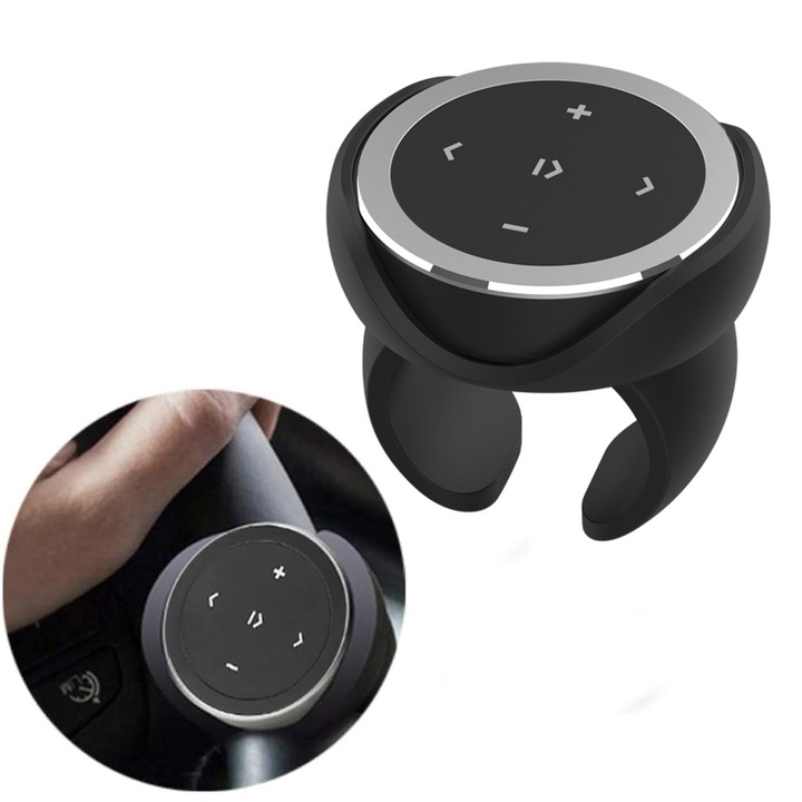 Telecomanda Bluetooth, Fudisenn®, rezistenta la apa, inclusiv suport pentru volane, controler multifunctional, compatibil cu masini, autoturisme, motociclete, compatibil cu Apple iOS si majoritatea androidilor, cu suport, negru
