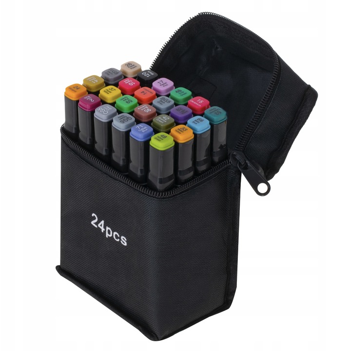 Set 24 de carioci profesionale, cu 2 tipuri de varf, markere