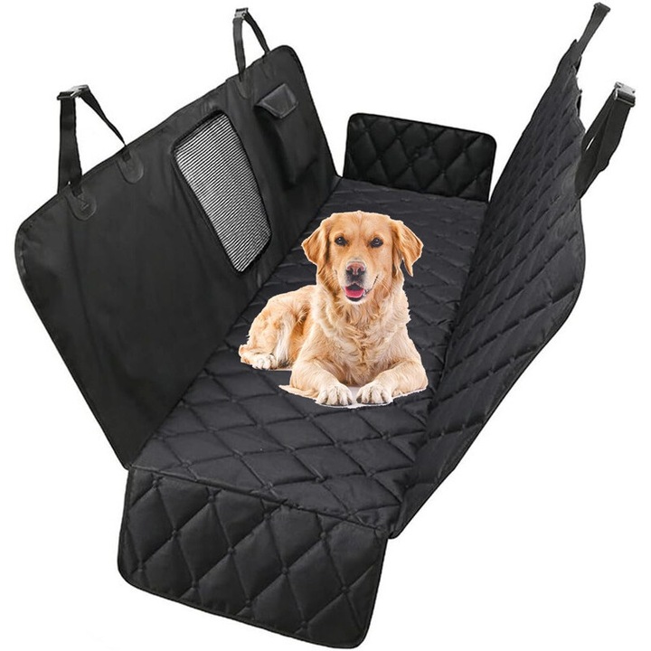 Husa pentru bancheta masinii pentru caini, WANLIAN, impermeabila, neagra, 137x147cm, pentru caini de talie medie si mare