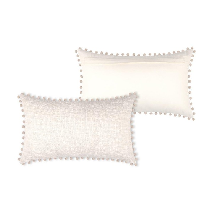 Perna, Stof, Sanchez, Materiale De Inalta Calitate, Textura Distincta, Pompoane Fermecatoare, 30x50, Écru