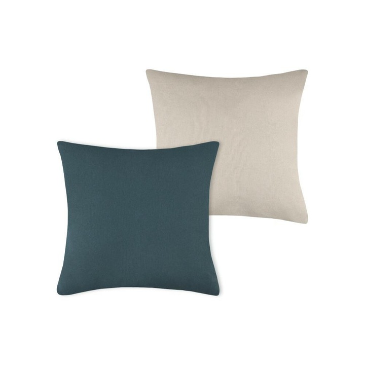 Възглавница, плат, Duo, уникален двуцветен дизайн, висококачествени материали, мек и приятен на допир плат, 50x50, светло кобалтово бежово