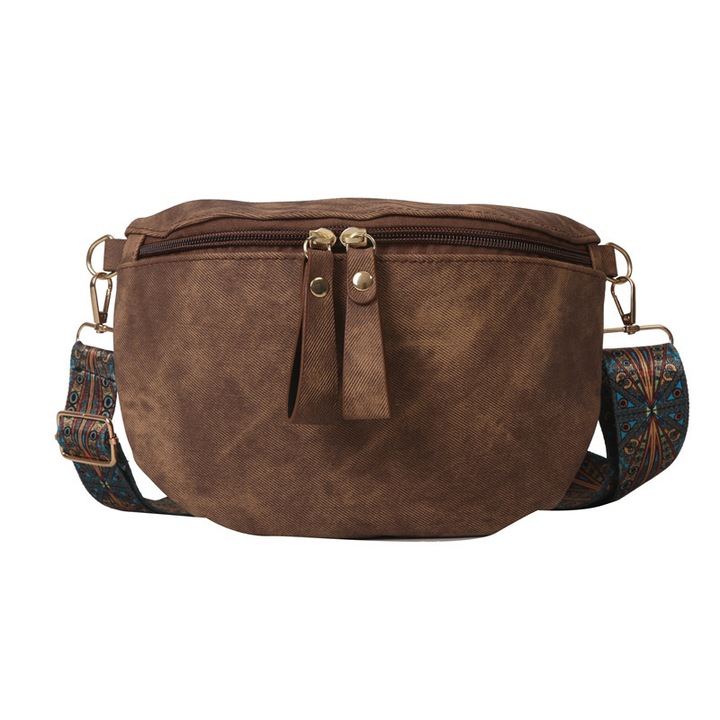 Geanta crossbody pentru femei, LOILERIE, maro, 23.5x16.5x0.5cm, curea colorata ajustabila