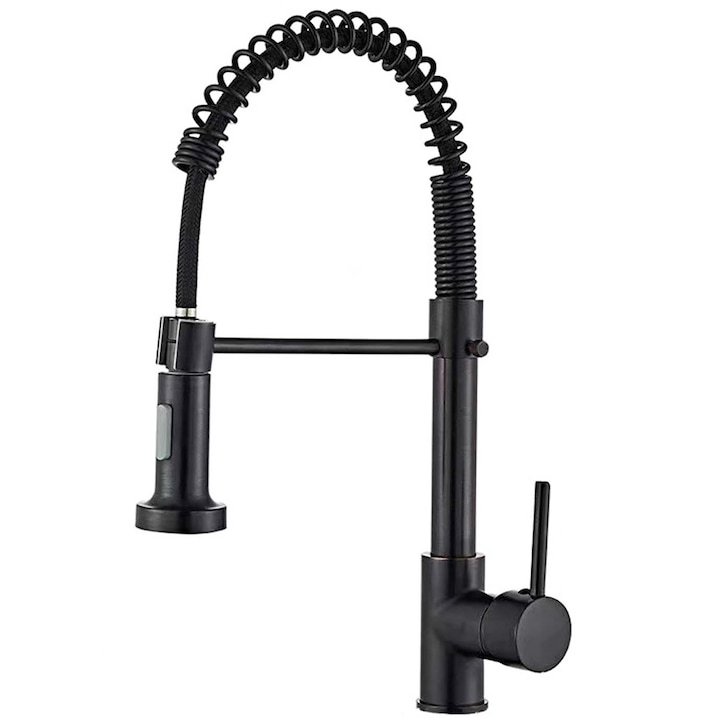 Robinet de bucatarie EqiEch, inox, negru, 2 moduri de jet, rotire 360°