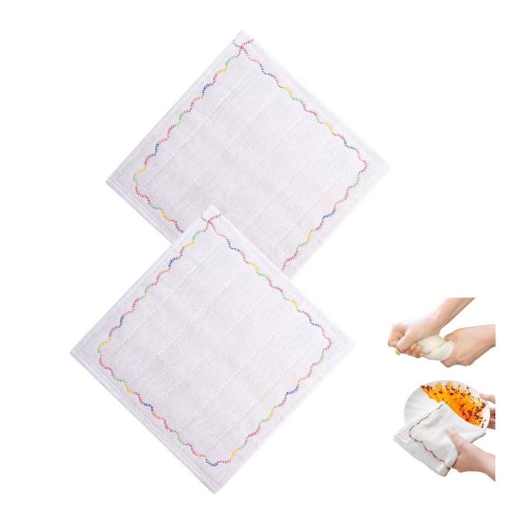 Set 2 lavete de bucatarie din bumbac natural, reutilizabile, absorbtie puternica, 30x30cm