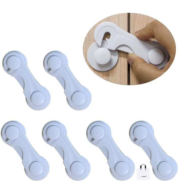 Crrkty bútorzár rendszer, 6 db, ragasztós, fehér, szekrényekhez és hűtőszekrényekhez