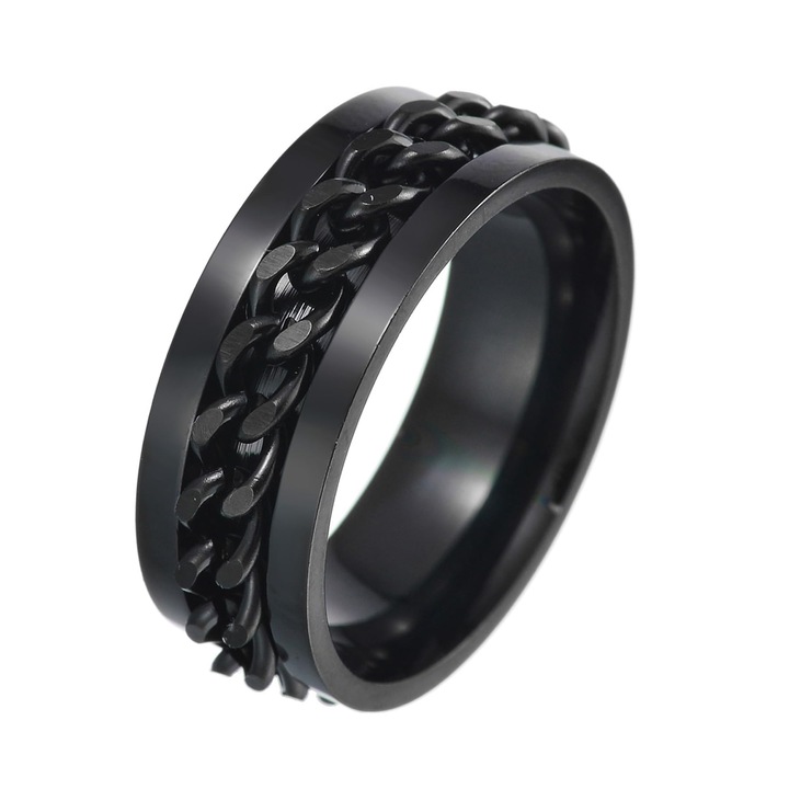 Inel fidget, inel pentru reducerea anxietatii, inel cu lant pentru deschizator de sticle de bere, otel titan, negru