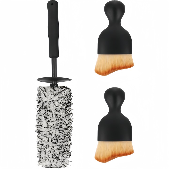 TasyPins autótisztító kefe készlet, 2 részletező kefe és 1 mikroszálas kefe, többcélú, 9,5 cm