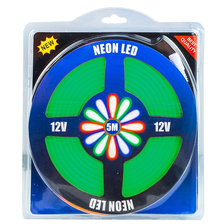 Banda led neon, flexibila, 5m, 12V, Verde (sursa de alimentare nu este inclusa)