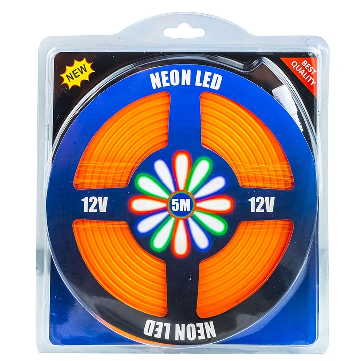 Banda led neon, flexibila, 5m, 12V, Portocaliu (sursa de alimentare nu este inclusa)