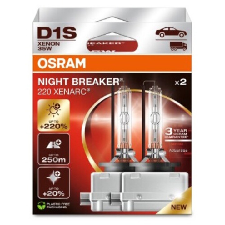 Комплект от 2 Auto Xenon D1S крушки OSRAM NIGHT BREAKER LASER Next Generation, +220%, 85V, 35W