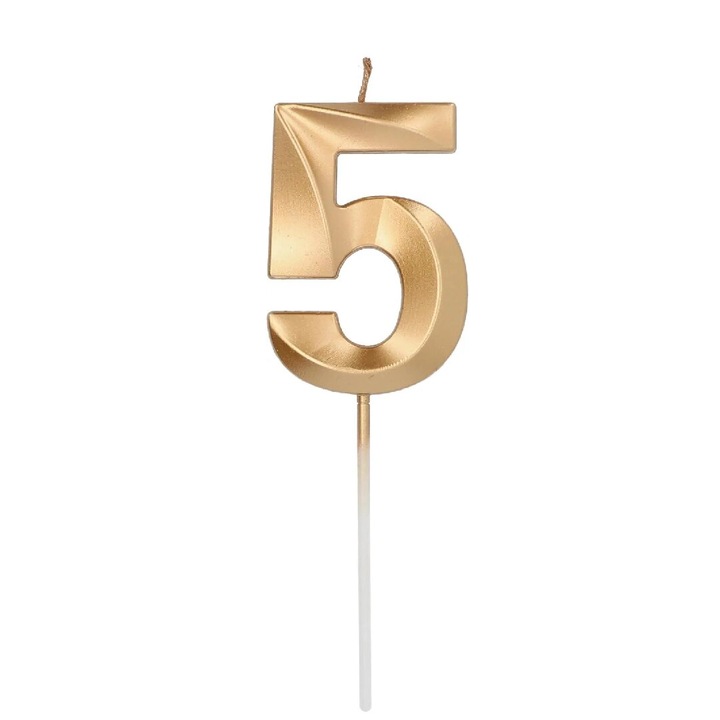 Lumanare tort, DOUUCO, Cifra 5, Auriu