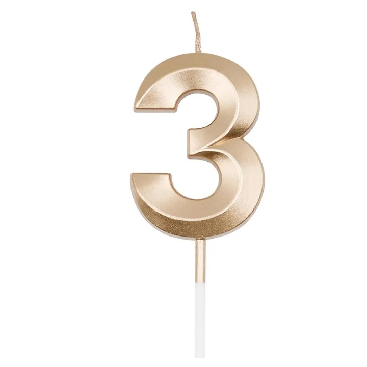 Lumanare tort, DOUUCO, Cifra 3, Auriu