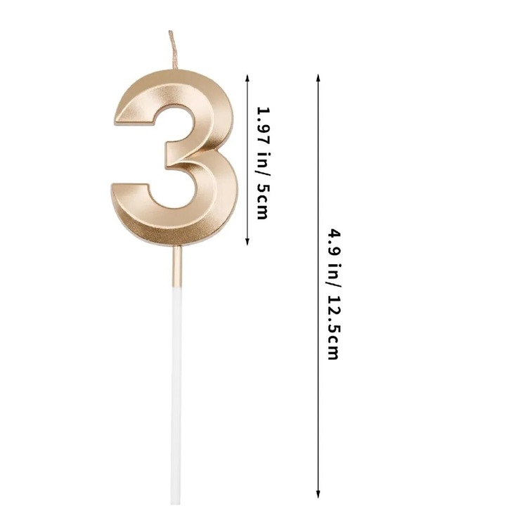 Lumanare tort, DOUUCO, Cifra 3, Auriu