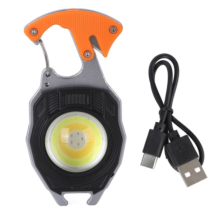 Мини многофункционален фенер Longziming, 6 режима на осветление, оранжев, с магнит и регулируема стойка