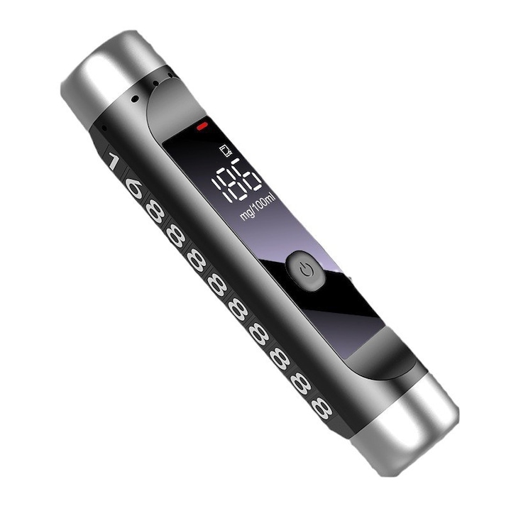 Excitat®, Детектор за алкохол 3 в 1, Преносим тестер, Анализ в реално време, Тестване на няколко души, Авариен чук, Показване на телефонен номер, USB C, LCD дисплей, Голяма автономност