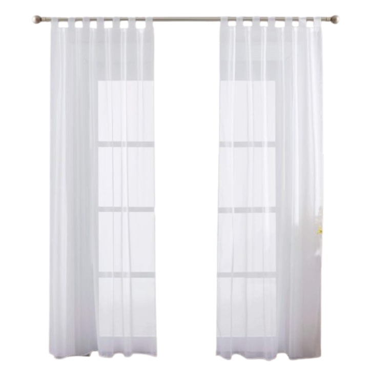Perdele cu bride, PONY DANCE, Transparente, din voal, prindere cu velcro, pentru interior si exterior, 137 x 213 cm, Set 2 bucati, Alb