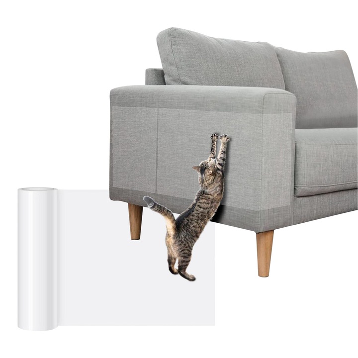 Husa protectie pentru mobilier, Domax, 5m x 45cm, transparent, rezistent la zgarieturi, pentru pisici si caini