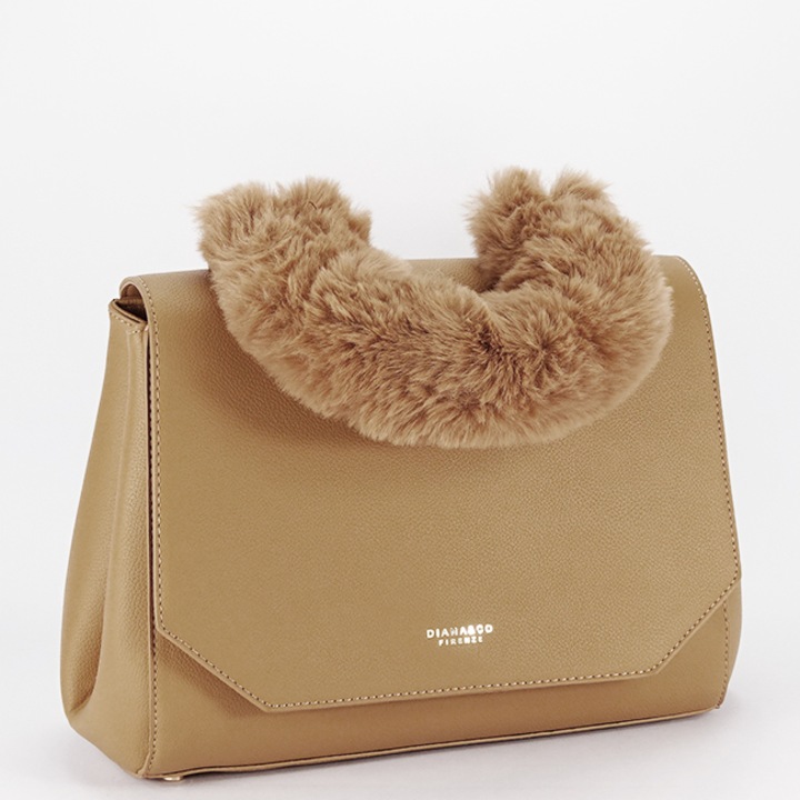 DIANA&CO táska szőrme fogantyúval B-DJD3410-4 11, Tevebarna, 22 x 28 x 10