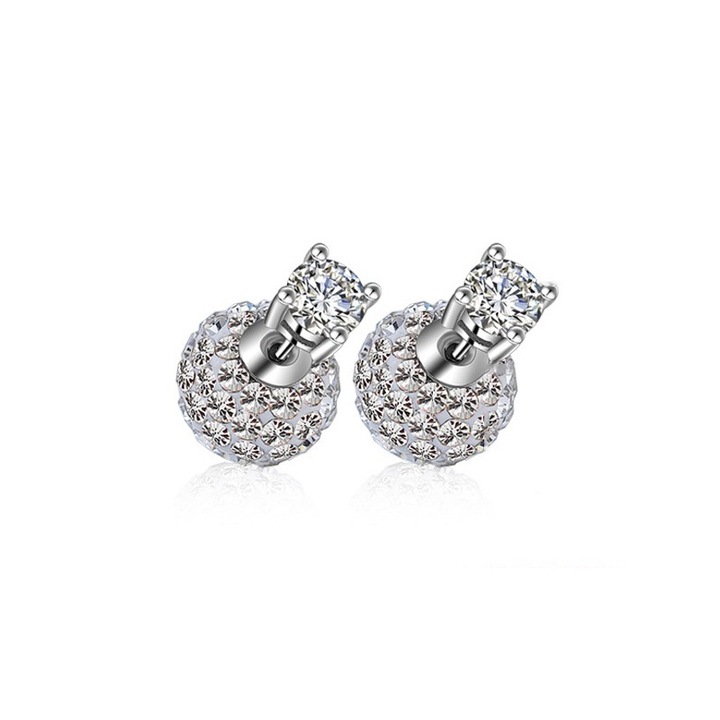 PRAISEFINE Cirkon fülbevaló dupla kristálygömbbel, fehér arannyal bevonva, Fülbevaló hossza 18mm