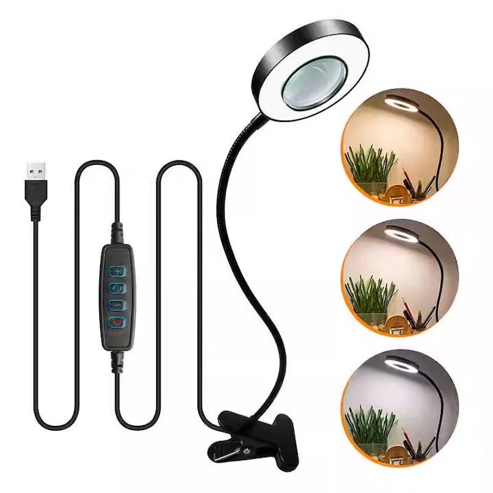 Lupa de marire cu lumina 10X, 9w Clip pe lumina, AjieQaQ, 10 luminozitate reglabila 3 moduri, lampa de marire reglabila, lumina LED de birou, clip pe lampi pentru pat birou de lucru mestesuguri banc de lucru