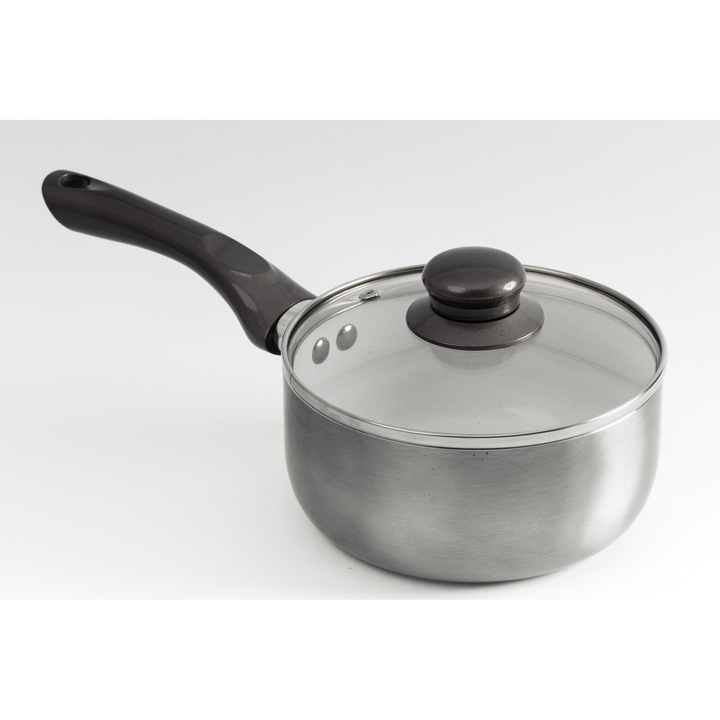 Tigaie din aluminiu cu invelis ceramic, cu capac din sticla, Gri, 16 cm