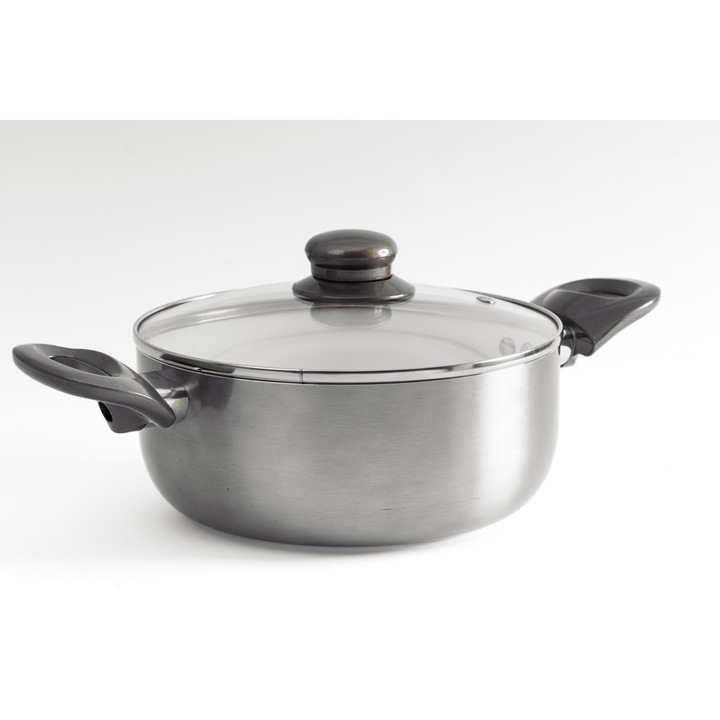 Oala din aluminiu cu invelis ceramic, cu capac din sticla, Gri, 1.8 l, 20 cm