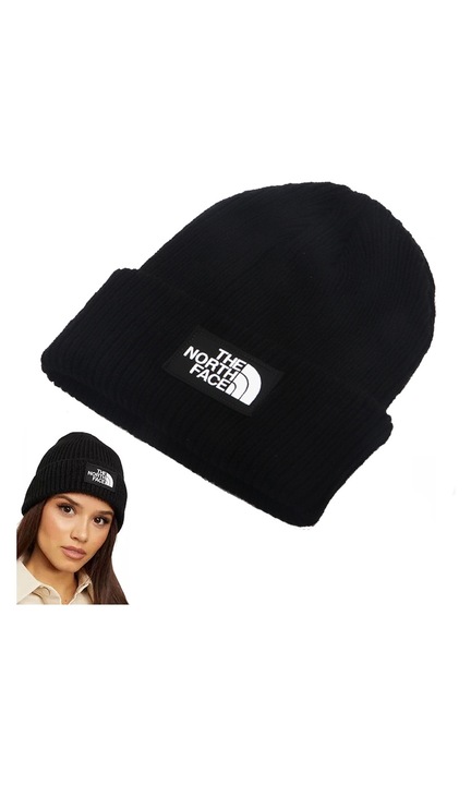 Caciula unisex tricotata masiv cu aplicatie logo pentru drumetii, negru