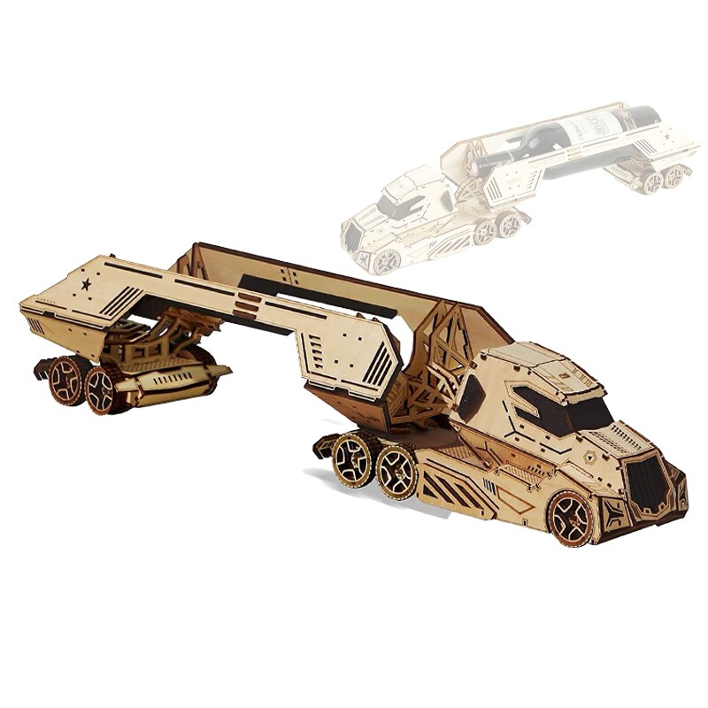 Puzzle 3D，Camion din lemn asamblat manual，287 piese，suport