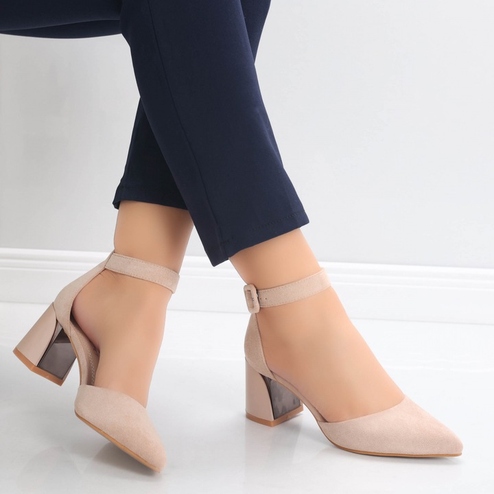 Pantofi dama cu toc Bej din Piele Ecologica Intoarsa Ananda, 36