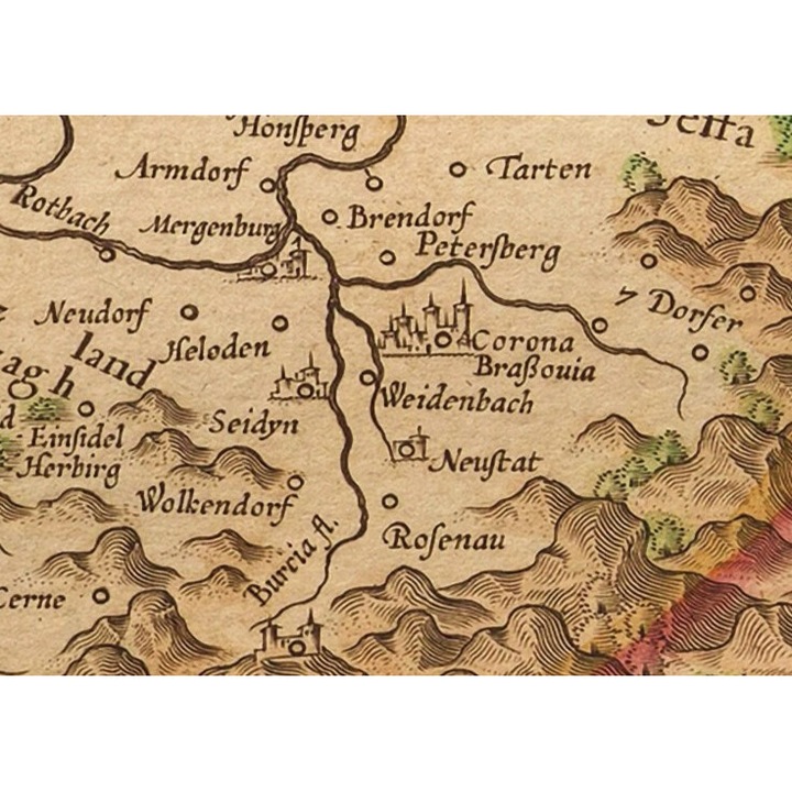 Harta Transilvania, format A3, anul 1633, cartograf Gerard Mercator