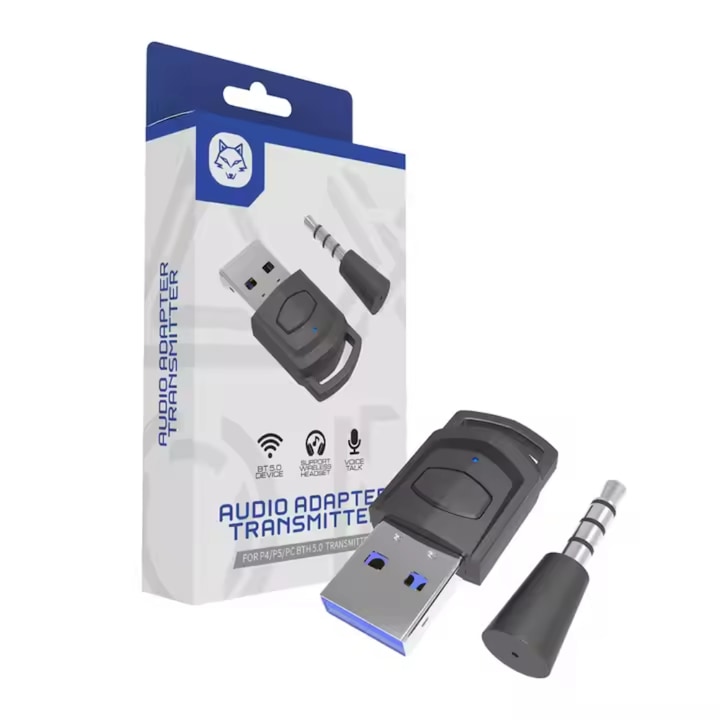 Transmitator bluetooth audio, Aux To Bluetooth 5.0, Compabitilitate PS4, PS5, Calculator, Laptop, Transmitere casti, Boxa Portabila, Plug And Play, Calitate Premium