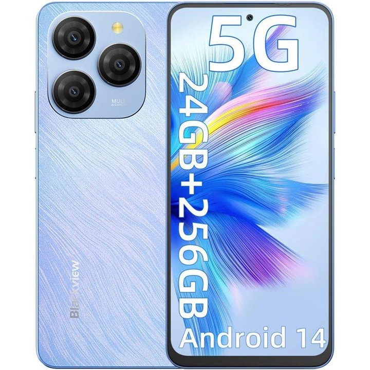 Blackview SHARK 9 mobiltelefon, kék, 5G, 6,67 hüvelykes HD+IPS, Android 14, 8 GB RAM (8 GB + 16 GB bővíthető), 256 GB ROM, 50 MP + 2 MP + 2 MP hátul, 8 MP előlap, 5000 mAh, Dual SIM