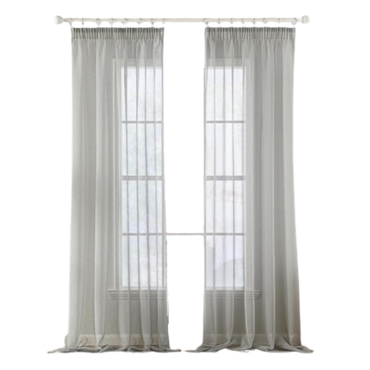 Perdele cu banda rejansa, MIULEE, Transparente, perfecte pentru Ferestre si Usi Dormitor, living, 140 x 260 cm, Set 2 bucati, Gri