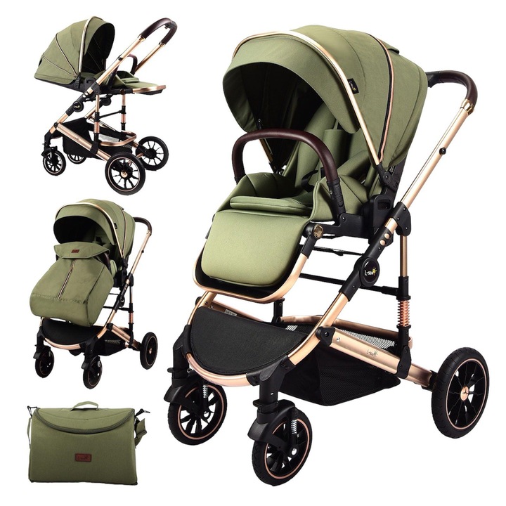 Количка, 2 в 1, реверсивна, сгъваема, F3 Luxury Olive