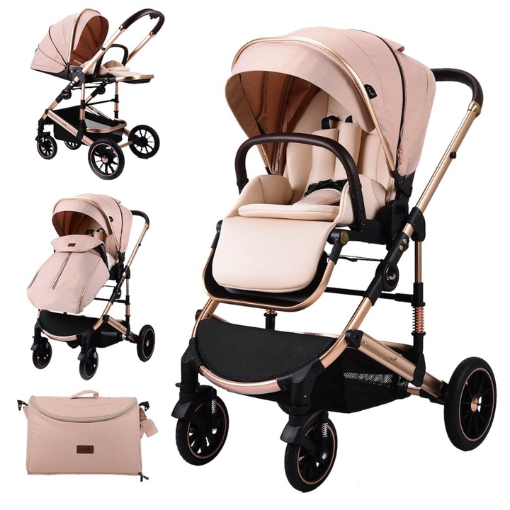 Количка за бебета 2 в 1, реверсивна, сгъваема, F3 Luxury Cream