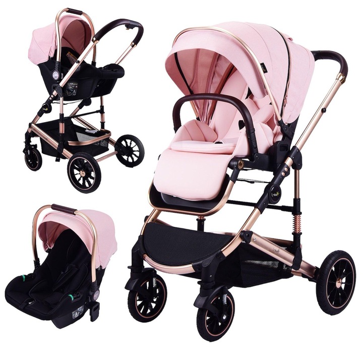 3 в 1 кабрио, обръщаща се, сгъваема количка, F6 Luxury Pink