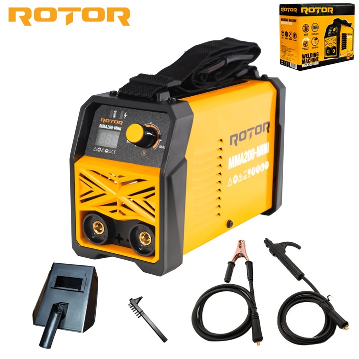 Hegesztőgép, színes LCD, ROTOR MMA200-MIN, 200 A