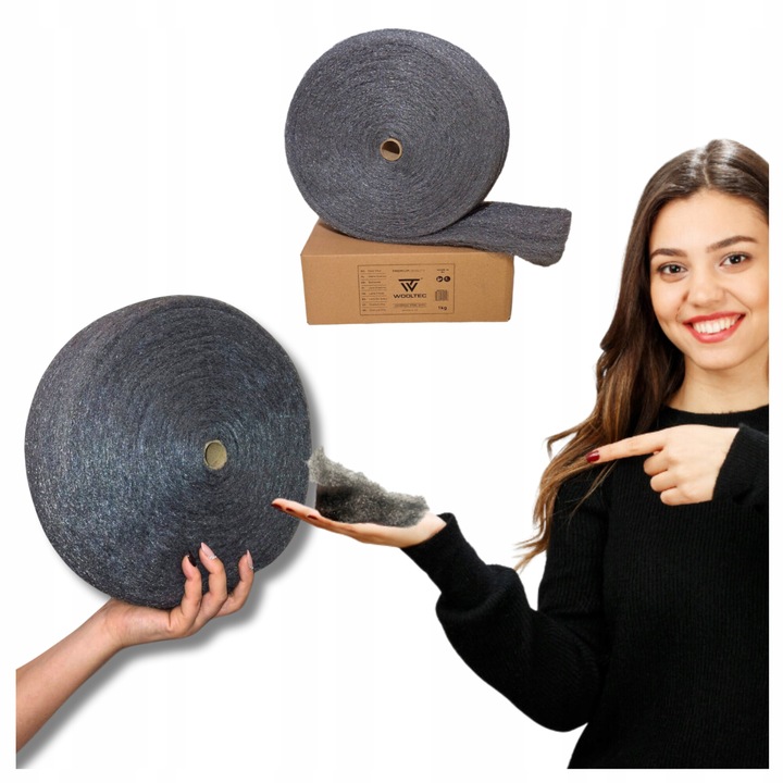 Lana de otel, WOOLTEC Steel Wool, rola de 1 kg, Vata pentru lustruirea metalelor, lustruire colectoare, amortizoare, otel inoxidabil, aluminiu, alama si cupru, grad finete 0 + 00