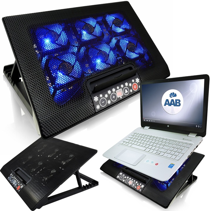 Racitor laptop AABCOOLING NC77, 6 ventilatoare, 11 dB, negru, 10-17 inch