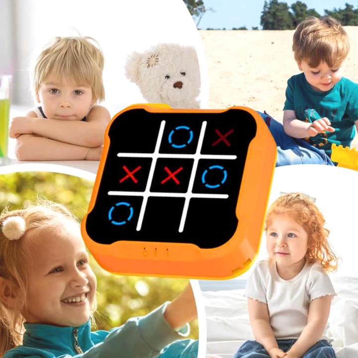 Joc X si 0, Tic Tac Toe, Consola digitala tip puzzle 3 in 1, portabila, pentru copii si adulti