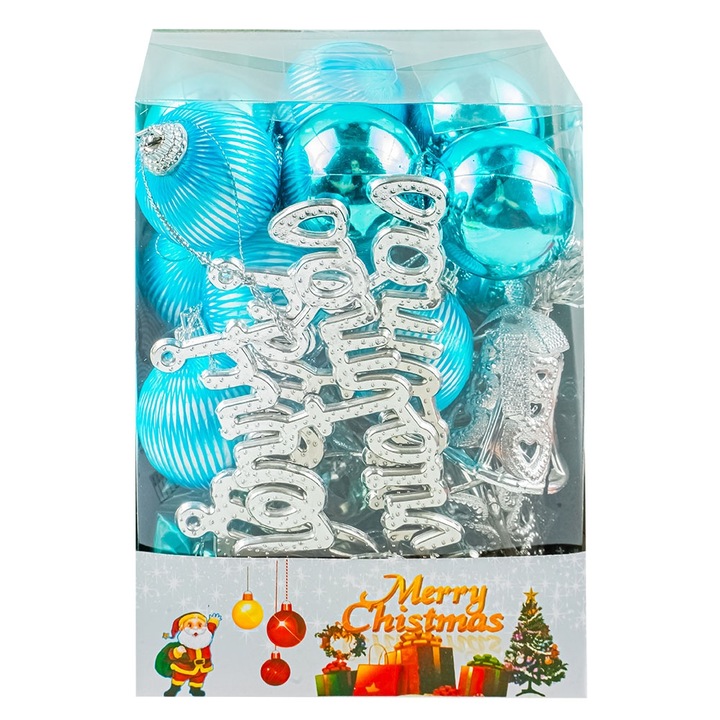 Globuri pom Craciun, Albastre, 30 buc/set